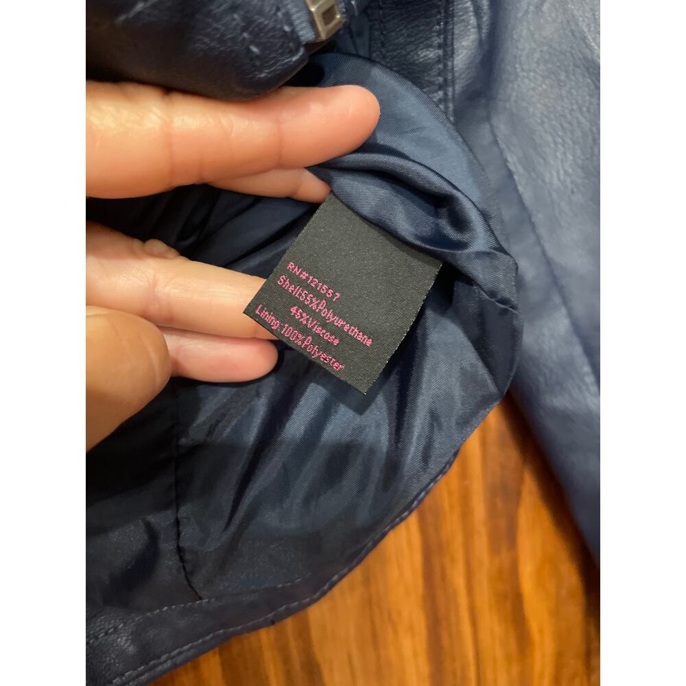Olivia Miller vegan leather Moto jacket navy blue size small - Picture 4 of 5
